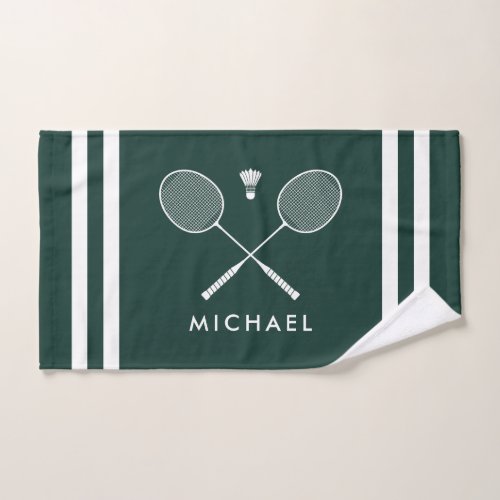 Custom Name Badminton Dark Green Stripes Hand Towel