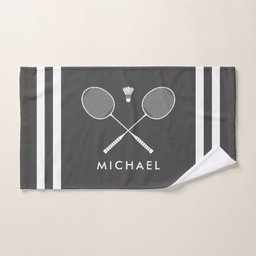 Custom Name Badminton Dark Grey Stripes Hand Towel