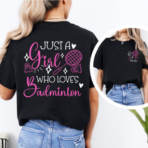 Custom Name Badminton Girl Double Sided Pink Tri-Blend Shirt