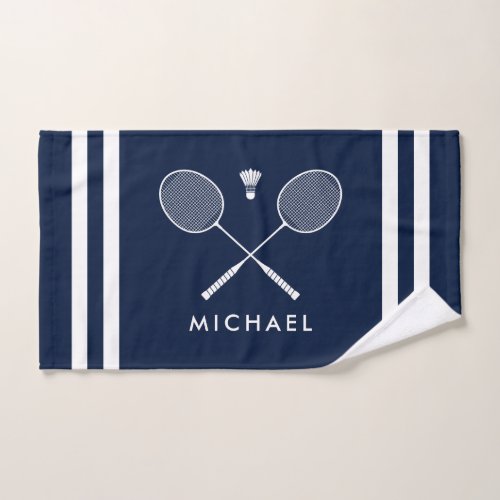 Custom Name Badminton Navy Blue Stripes Hand Towel