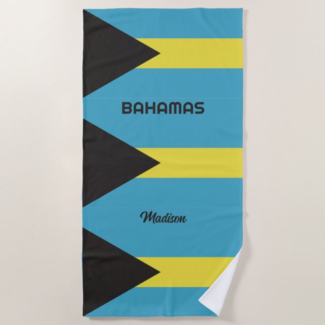Custom Name Bahamas Flag Beach Towel (Front)