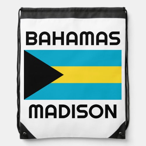 Custom Name Bahamas Flag Drawstring Bag