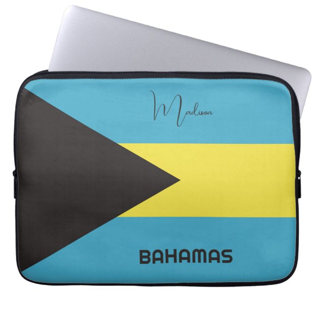 Custom Name Bahamas Flag Laptop Sleeve (Front)