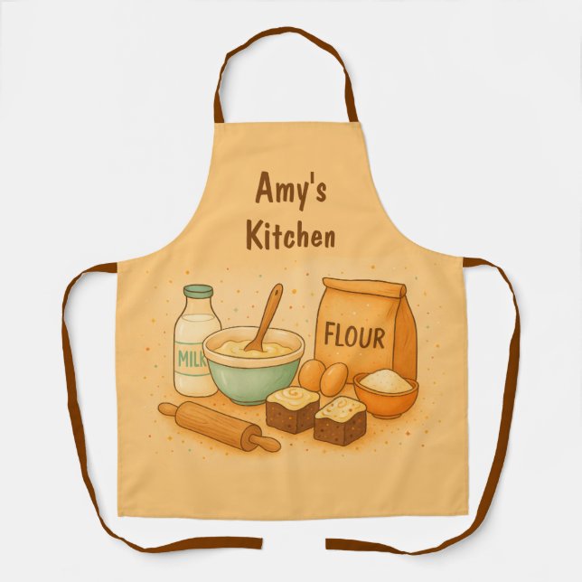 Custom Name Baking Scene with Cake Apron (Front)