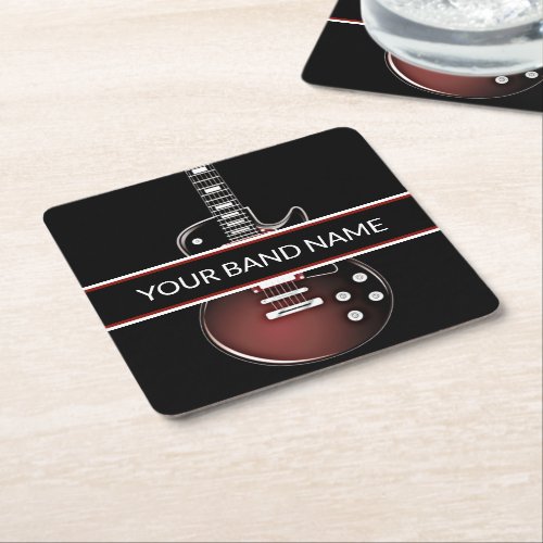 Custom Name Band Guitar Rock and Roll Music Square Paper Coaster