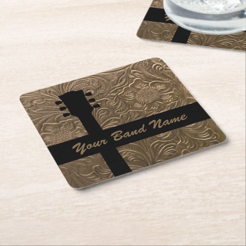Custom Name Band Guitar Rock Country Music Western Square Paper Coaster