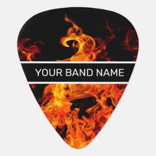 Custom Name Band Merch Flames Rock & Roll Music Guitar Pick