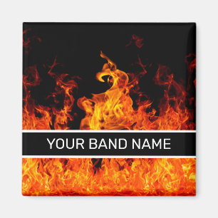 Custom Name Band Merch Flames Rock & Roll Music Magnet