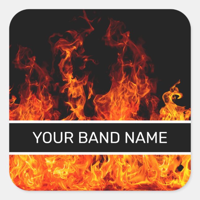 Custom Name Band Merch Flames Rock & Roll Music Square Sticker (Front)