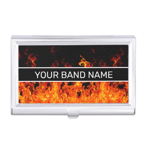 Custom Name Band Merch Flames Rock  Roll Musician Business Card Case
