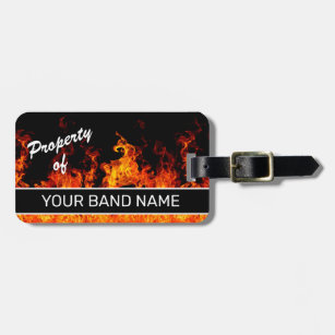 Custom Name Band Merch Flames Rock & Roll Musician Luggage Tag