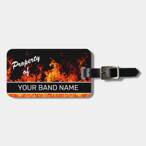 Custom Name Band Merch Flames Rock  Roll Musician Luggage Tag
