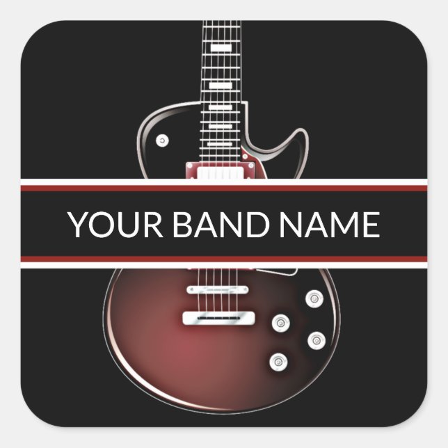 Custom Name Band Merch Guitar Rock & Roll Music Square Sticker (Front)