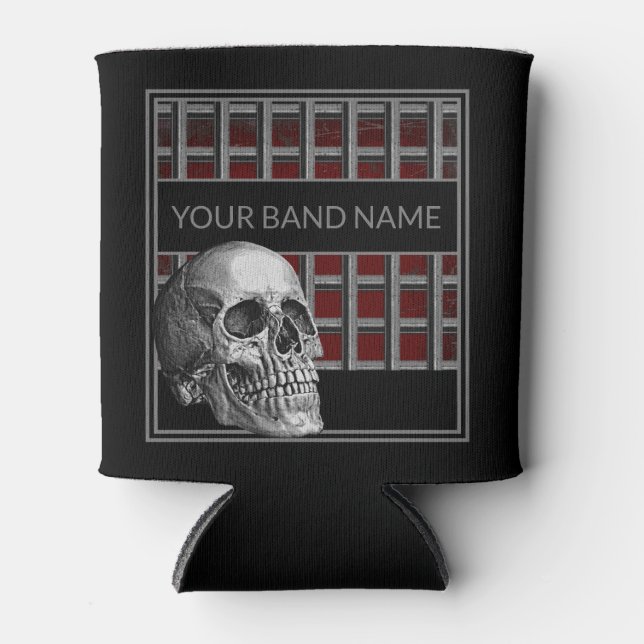 Custom Name Band Merch Rock & Roll Metal Skull Can Cooler (Front)