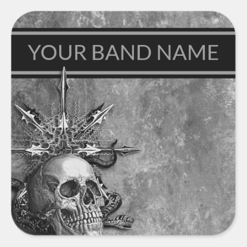 Custom Name Band Merch Rock Skull Metal Music Squa Square Sticker
