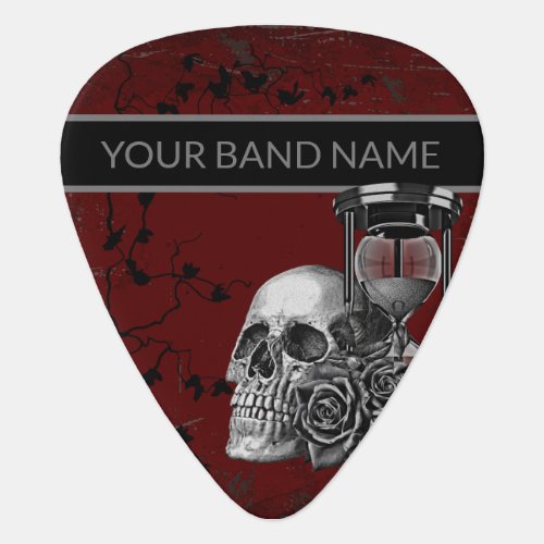 Custom Name Band Merch Rock Skull Roses Musician Guitar Pick