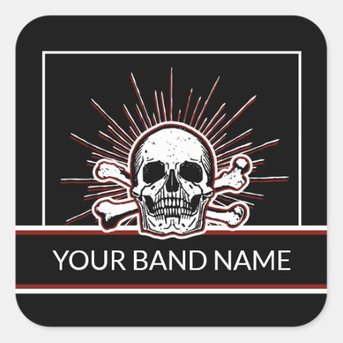 Custom Name Band Merch Skull Bones Rock  Roll Square Sticker