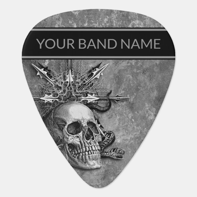 Custom Name Band Merch Skull Rock Metal Music Guitar Pick (Front)