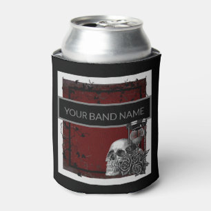 Custom Name Band Merch Skull Rose Gothic Rock Roll Can Cooler