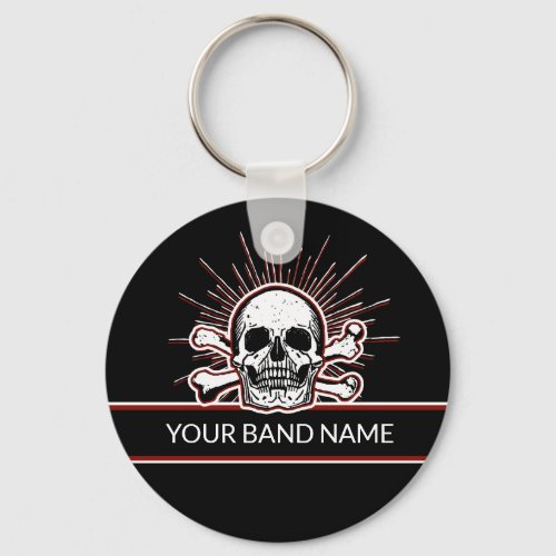 Custom Name Band Skull Bones Rock  Roll Punk Keychain