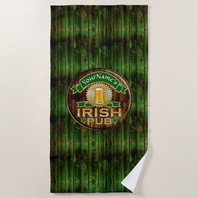 Custom Name Bar Irish Pub Sign St Patricks Day Beach Towel (Front)