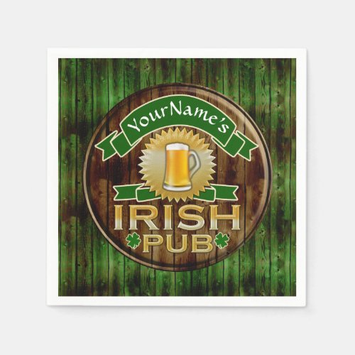 Custom Name Bar Irish Pub Sign St Patricks Day Paper Napkins
