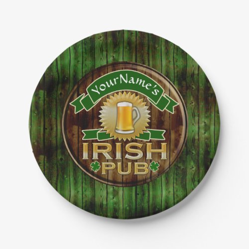 Custom Name Bar Irish Pub Sign St Patricks Day Paper Plates