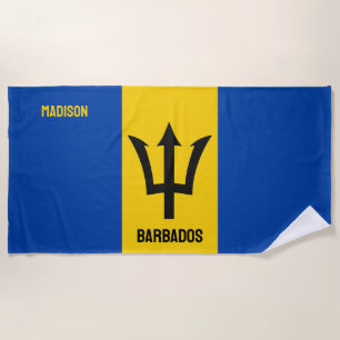 Custom Name Barbados Flag Beach Towel