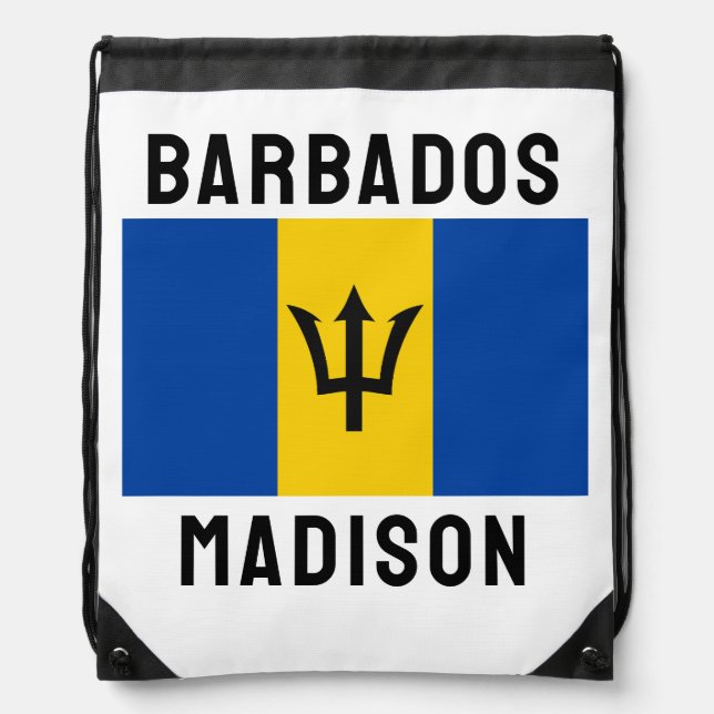 Custom Name Barbados Flag Drawstring Bag (Front)