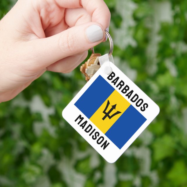 Custom Name Barbados Flag Keychain (Hand)