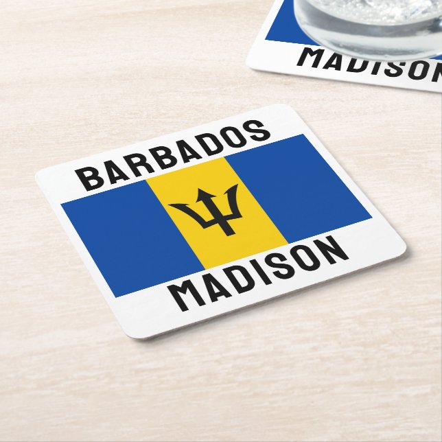 Custom Name Barbados Flag Square Paper Coaster (Angled)