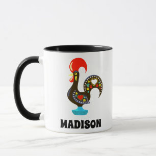 Custom Name Barcelos Portuguese Rooster Black Mug