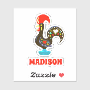 Custom Name Barcelos Portuguese Rooster Black Sticker