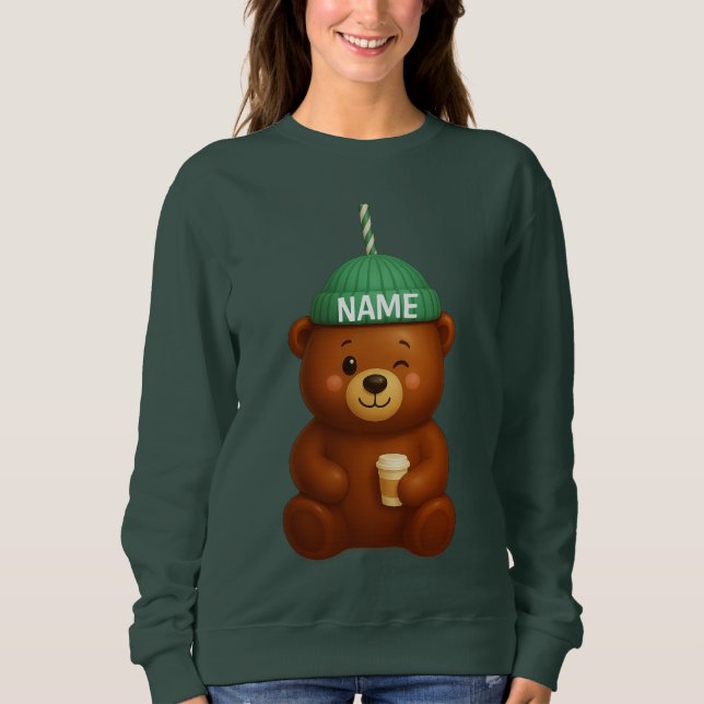 Custom Name Barista Bear Coffee – Personalized Sweatshirt (Front)