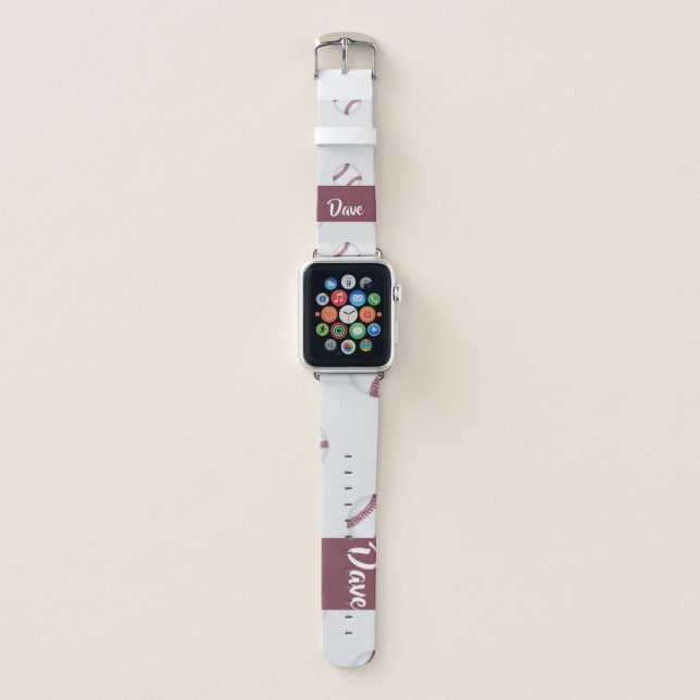 Custom name baseball gray pattern apple watch band (Front)