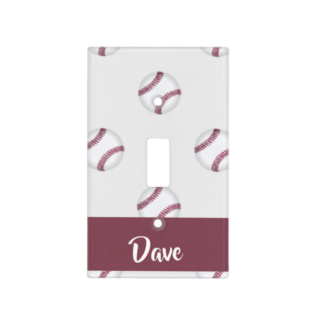 Custom name baseball gray pattern light switch cover (Front)