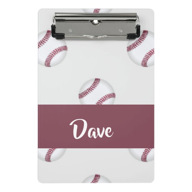 Custom name baseball gray pattern mini clipboard (Front)