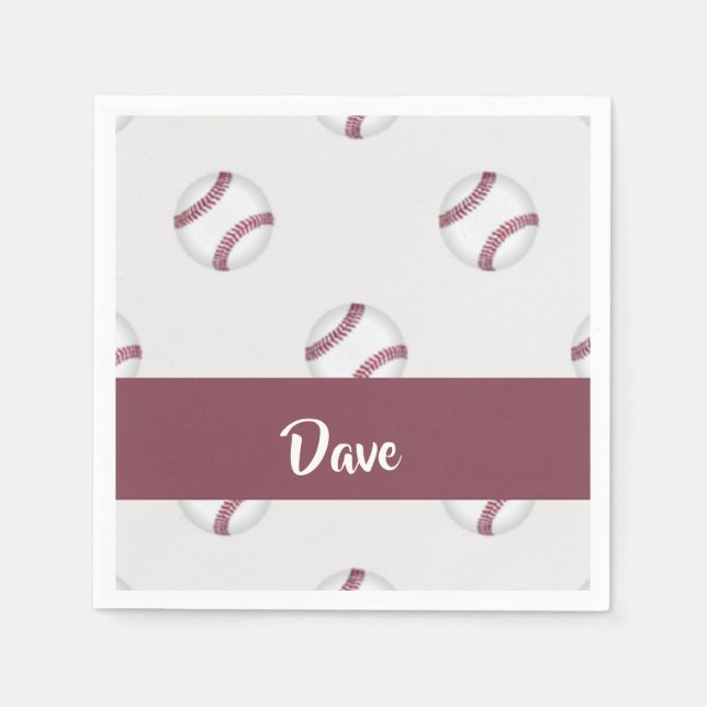 Custom name baseball gray pattern napkins (Front)