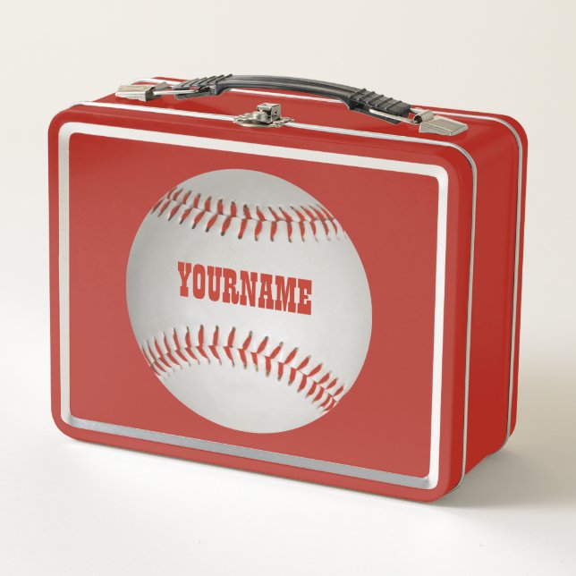 Custom Name Baseball Metal Lunch Box (Front)