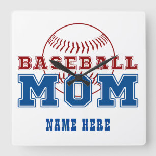 Custom Name Baseball Mom Mothers Day Gift Square Wall Clock