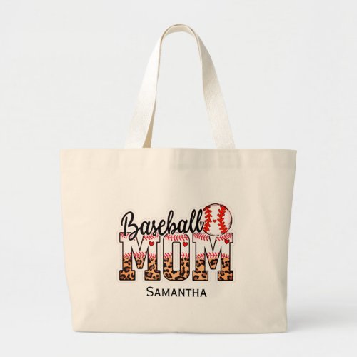 Custom Name Baseball Mom  Mothers Day Large Tote Bag
