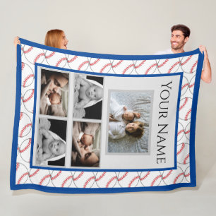 Custom Name Baseball Pattern Fleece Blanket