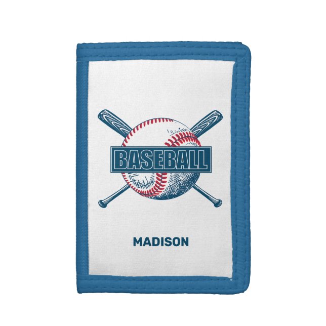 Custom Name Baseball Tri-fold Wallet (Front Vertical)