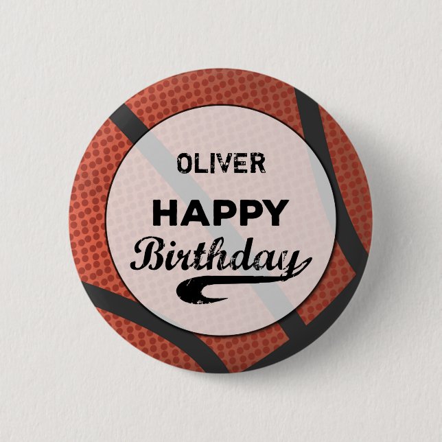 Custom Name Basketball Birthday Large Grunge Ball Button (Front)