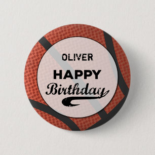 Custom Name Basketball Birthday Large Grunge Ball Button