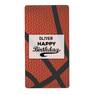 Custom Name Basketball Birthday Large Grunge Ball Label