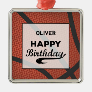 Custom Name Basketball Birthday Large Grunge Ball Metal Ornament