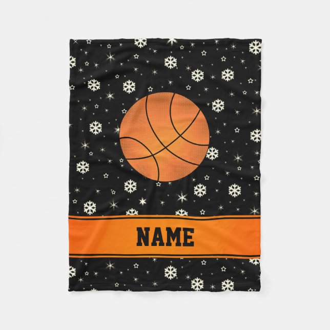 Custom name basketball black snowlakes fleece blanket (Front)