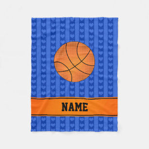 Custom name basketball blue hearts stripes fleece blanket
