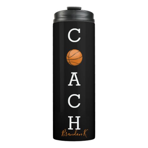 Custom Name Basketball Coach Black Thermal Tumbler